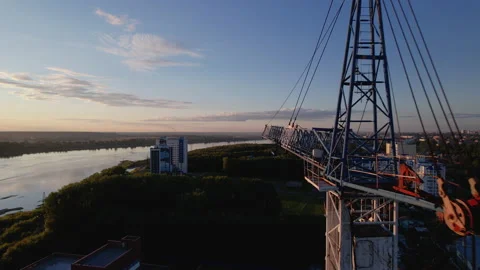 Construction crane building house drone view Stock Footage 206036923