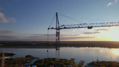 Construction crane building house drone view Stock Footage 206038553