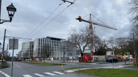 Construction crane building at UBC university school Stock Footage 302482655