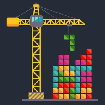 Construction crane builds a constructor. Stock Illustration