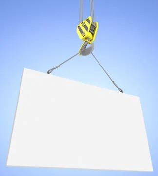 Construction crane carrying the cargo on the background of blue sky. Illustrazione stock