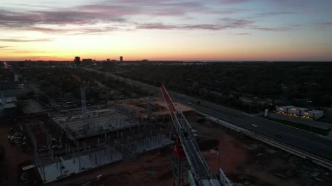 Construction crane with city skyline Stock Footage 239342412