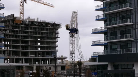 Construction crane collapsed in severe wind storm in Mississauga Canada Stock Footage 88169721