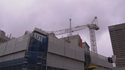 Construction crane collapses during building site fire &amp; accident PT1 Stock Footage 30326884