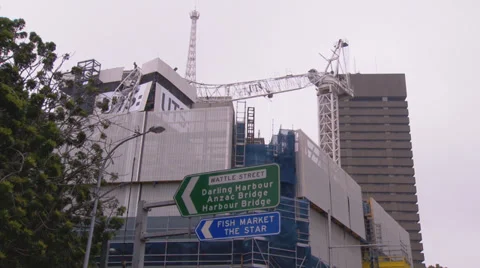 Construction crane collapses during building site fire &amp; accident PT4 Stock Footage 30339003