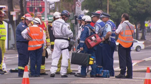 Construction crane collapses during building site fire &amp; accident PT10 Stock Footage 30349819
