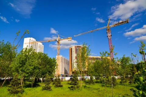Construction crane at construction site in Moscow, Russia Stock Photos