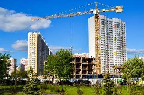 Construction crane at construction site in Moscow, Russia Stock Photos