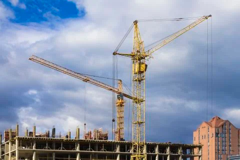 Construction crane on development site. No people. Stock Photos