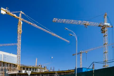 Construction crane on development site. No people. Stock Photos