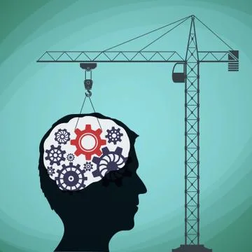 Construction crane with a gear and a human head. Stock vector il 스톡 일러스트