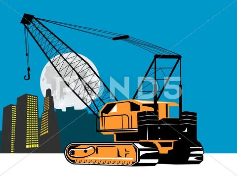 Construction crane hoist retro. Stock Illustration