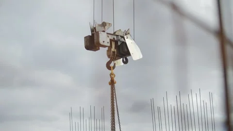Construction Crane Hook with Chains at Building Site Stock Footage 321777467