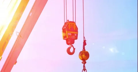 Construction Crane Hooks Light Lens Flares, Equipment Sky Background Stock Footage 85448887