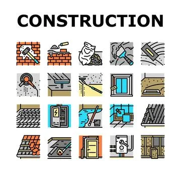 Construction crane house work icons set vector Stock Illustration