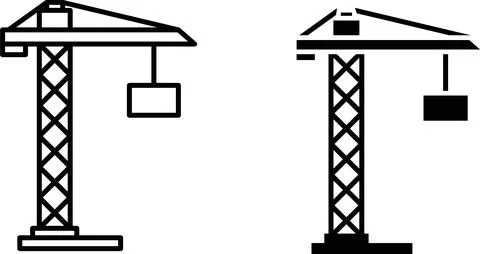 Construction crane icon collection in black, Line icons, flat symbols Stock Illustration