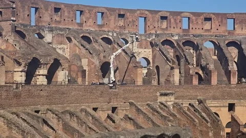 Construction crane inside the Colosseum Stock Footage 346641371