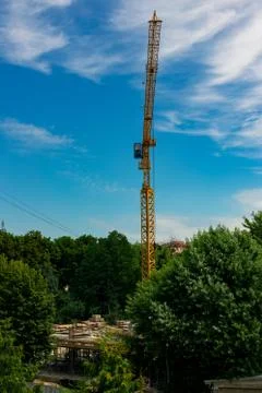 Construction crane landmark object vertical picture in clear weather summer d Stock Photos