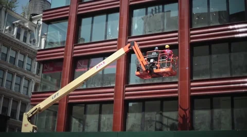 Construction Crane Lift With Workers And Platform Stock Footage 57860107