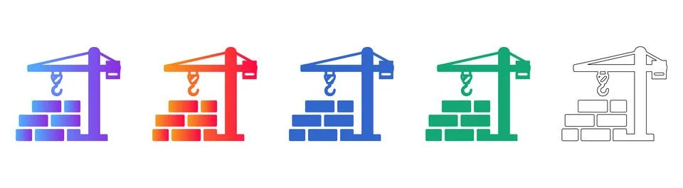 Construction Crane Lifting Bricks Icon Set Ilustración de archivo