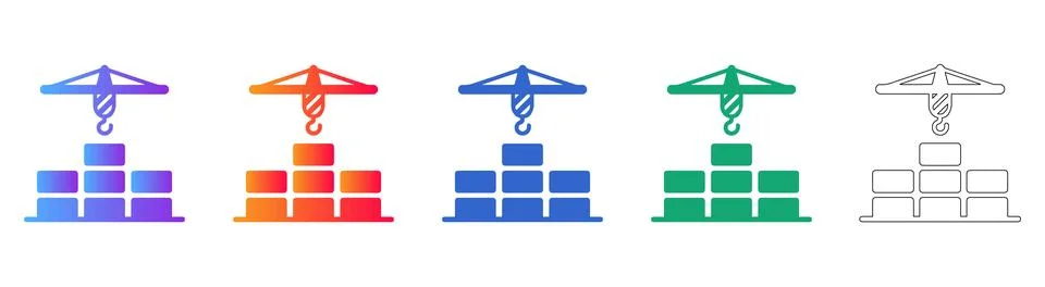 Construction Crane Lifting Cargo Icon Set Ilustración de archivo