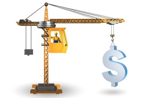 Construction crane lifting dollar in currency business concept Ilustración de archivo