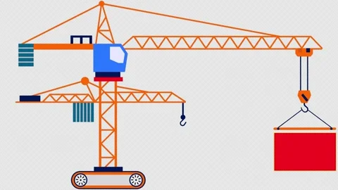 Construction crane lifting a red container on a black background heavy equipment Video stock 335315589