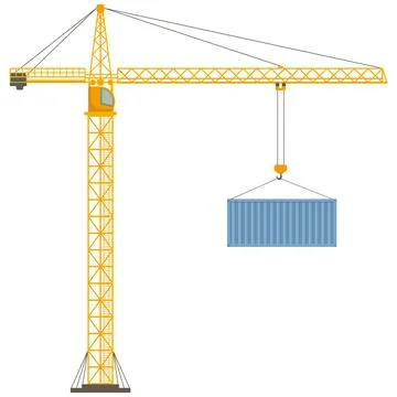 Construction crane lifting shipping container. Tower Crane Lifting Shipping C Illustrazione stock