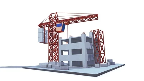 The construction crane lifts the load to the upper floor of the building. 3d Stock Footage 82450557