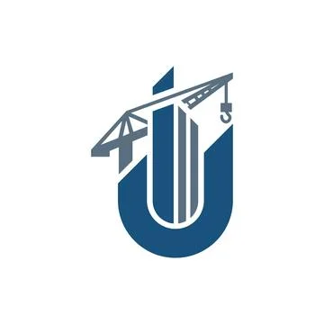 Construction Crane Logo Design with Industrial Engineering Business Mark Stock Illustration