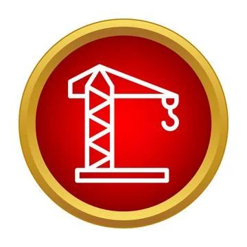 Construction crane outline icon in red circle Stock Illustration