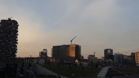 Construction crane over a large building long shot Stock-Footage 103352887