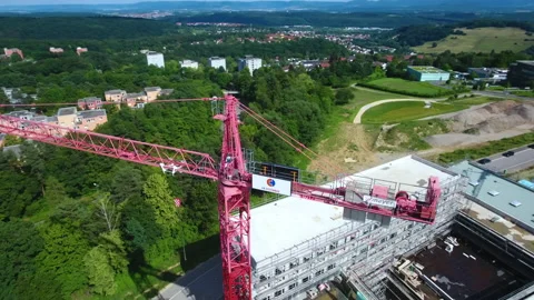 Construction Crane red droneshot | 4K Stock Footage 159891322