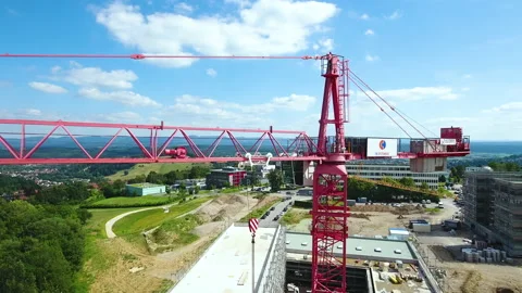 Construction Crane red droneshot close | 4K Stock Footage 159891305