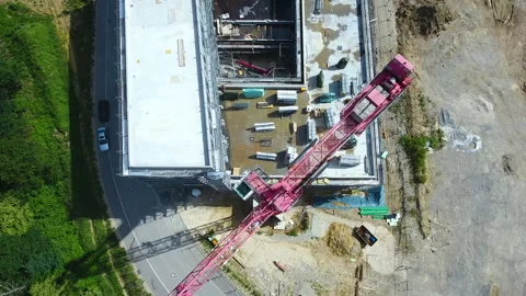 Construction Crane red droneshot topdown | 4K Stock Footage 159895798