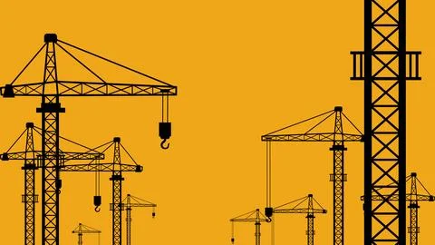 Construction crane silhouette background, industry basics, construction pro.. Stock Illustration