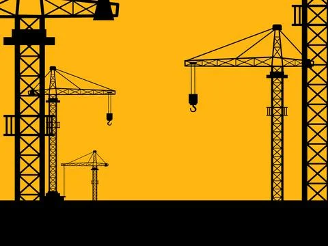 Construction crane silhouette background, industry basics, construction pro.. Stock Illustration