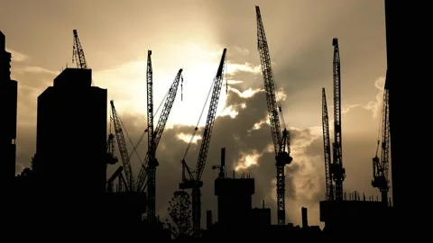 Construction Crane in Silhouette, Stock Footage 194975370