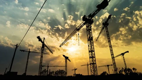 Construction Crane in Silhouette, Stock Footage 195084105