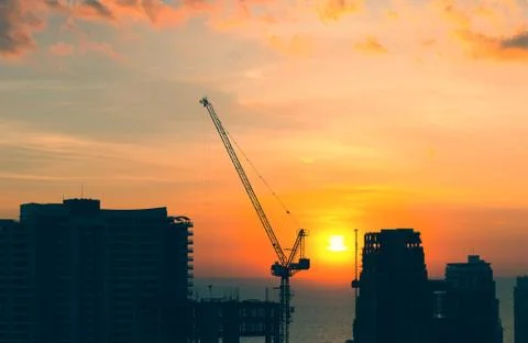 Construction Crane Silhouette Stock Photos