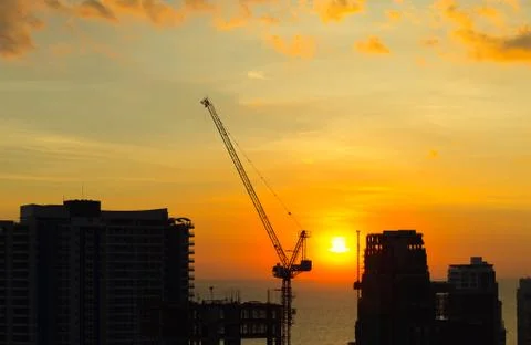 Construction Crane Silhouette Stock Photos