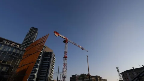 Construction crane with skyscrapers Stock Footage 102003657