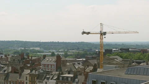 Construction crane in summer extreme heat city view of Northampton UK Stock Footage 244232107