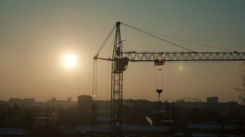 Construction crane at sunset Stock Footage 87269197