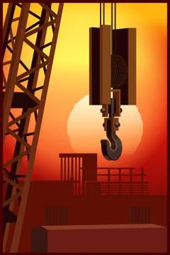 Construction crane at sunset Stock-Illustration