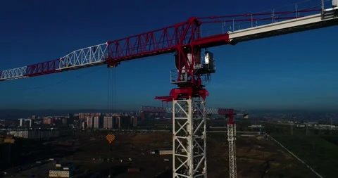Construction crane. Tall construction crane. Building. Aerial view! Drone shot.  Stock Footage 131531298