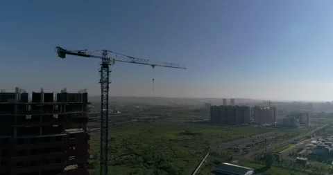 Construction crane. Tall construction crane. Building. Aerial view! Drone shot.  Stock Footage 131531304