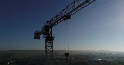 Construction crane. Tall construction crane. Building. Aerial view! Drone shot.  Stock Footage 131533366
