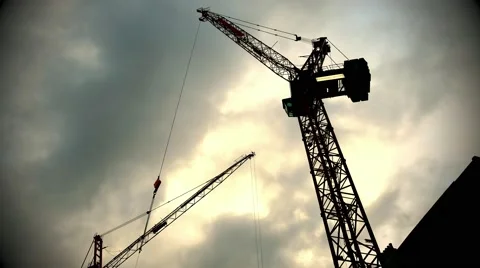 Construction Crane Timelapse Dusk 4096x2160 Graded Stock Footage 44117685