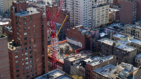 Construction Crane Timelapse Manhattan Zoom In Stock Footage 261044455